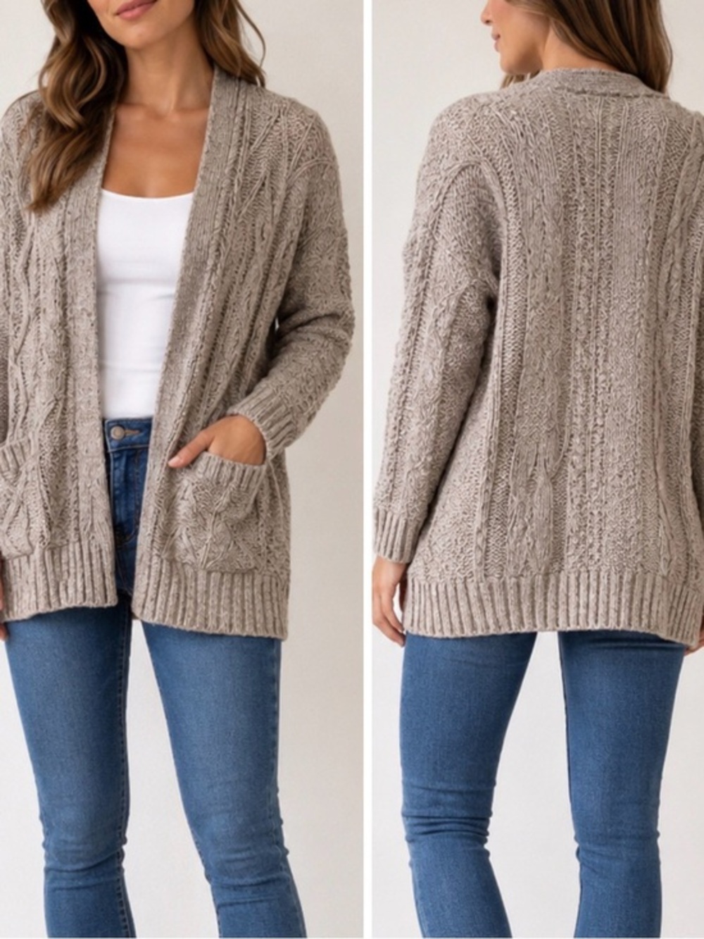 Madewell Marled Knit Cardigan Tan Open Front Chunky Cozy Sweater